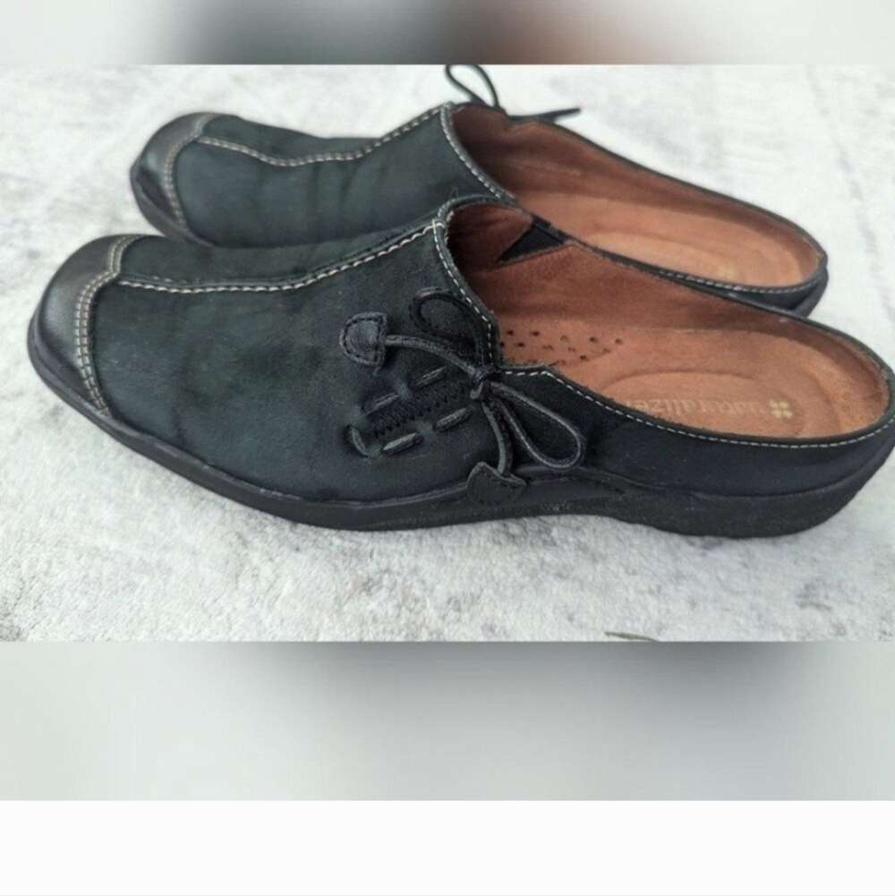 Naturalizer Womens Mules Black Suede Slip On Clog Shoe Square Toe Stretch 6M